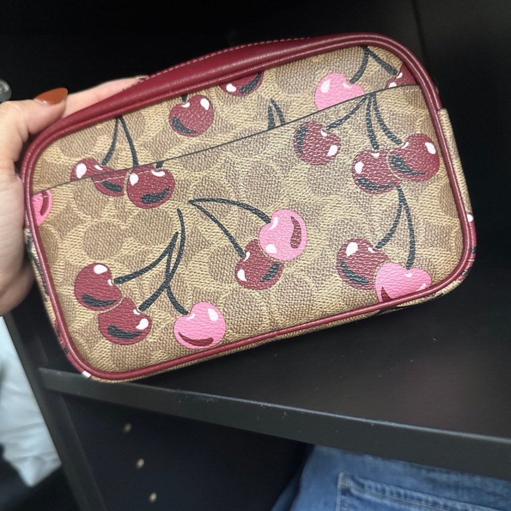 Coach Cherry Print Crossbody Bag - Tan and Red - Picture 2 of 5